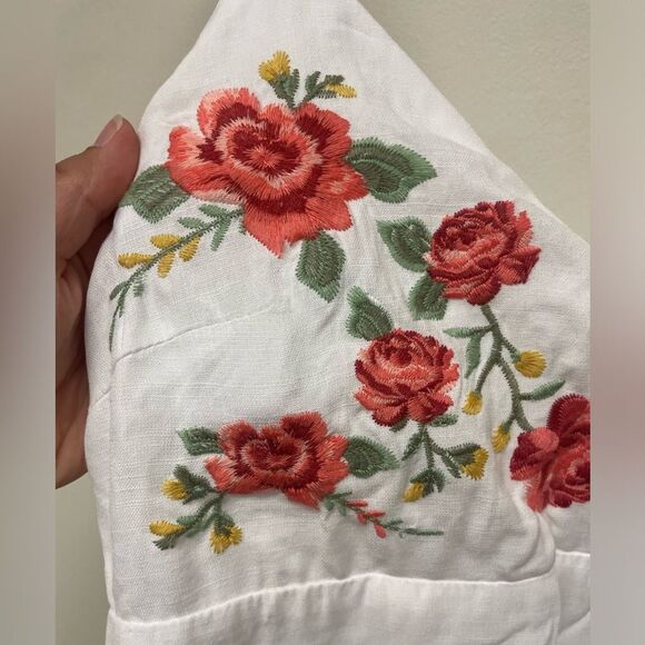 Trixxi White Bodice Embroidered Floral V Neck Cupcake Dress SZ L - Picture 3 of 8